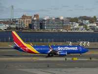 Southwest Airlines Boeing 737 MAX 8 airplane with registration tail number N8746Q spotted taxiing in LaGuardia Airport. Southwest Airlines C...