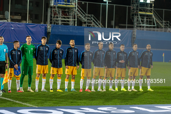 Moldova players form a formation during the UEFA Nations League 2024 - League phase - Matchday 4 match between Andorra and Moldova at Estadi...