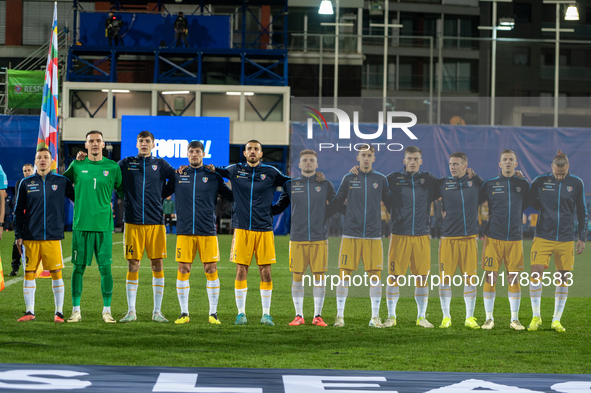 Moldova players form a formation during the UEFA Nations League 2024 - League phase - Matchday 4 match between Andorra and Moldova at Estadi...