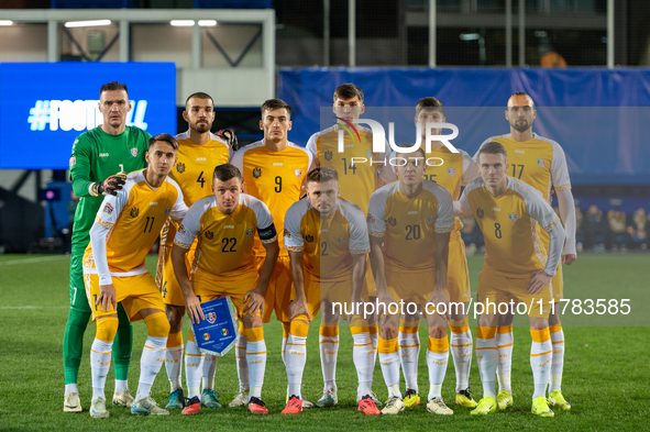 Moldova players form a formation during the UEFA Nations League 2024 - League phase - Matchday 4 match between Andorra and Moldova at Estadi...