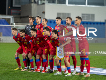 The Andorra players form during the UEFA Nations League 2024 - League phase - Matchday 4 match between Andorra and Moldova at Estadi Naciona...