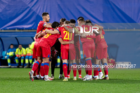 The Andorra players form during the UEFA Nations League 2024 - League phase - Matchday 4 match between Andorra and Moldova at Estadi Naciona...