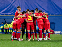 The Andorra players form during the UEFA Nations League 2024 - League phase - Matchday 4 match between Andorra and Moldova at Estadi Naciona...