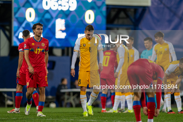 Players are in action during the UEFA Nations League 2024 - League phase - Matchday 4 match between Andorra and Moldova at Estadi Nacional d...