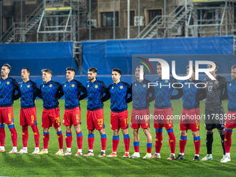 The Andorra players form during the UEFA Nations League 2024 - League phase - Matchday 4 match between Andorra and Moldova at Estadi Naciona...