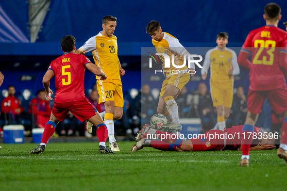 Players are in action during the UEFA Nations League 2024 - League phase - Matchday 4 match between Andorra and Moldova at Estadi Nacional d...