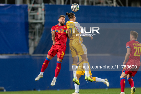 Moises San Nicolas of Andorra and Victor Mudrac of Moldova compete for the ball during the UEFA Nations League 2024 - League phase - Matchda...