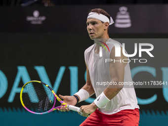 Rafael Nadal of Spain participates in a training session in preparation for the Davis Cup tie against the Netherlands at Palacio de los Depo...