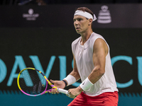 Rafael Nadal of Spain participates in a training session in preparation for the Davis Cup tie against the Netherlands at Palacio de los Depo...