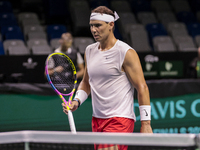 Rafael Nadal of Spain participates in a training session in preparation for the Davis Cup tie against the Netherlands at Palacio de los Depo...