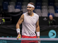 Rafael Nadal of Spain participates in a training session in preparation for the Davis Cup tie against the Netherlands at Palacio de los Depo...