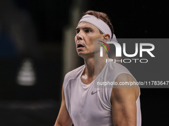 Rafael Nadal of Spain participates in a training session in preparation for the Davis Cup tie against the Netherlands at Palacio de los Depo...