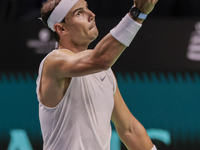 Rafael Nadal of Spain participates in a training session in preparation for the Davis Cup tie against the Netherlands at Palacio de los Depo...