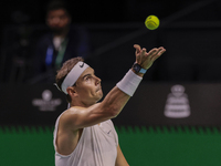 Rafael Nadal of Spain participates in a training session in preparation for the Davis Cup tie against the Netherlands at Palacio de los Depo...