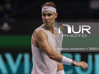 Rafael Nadal of Spain participates in a training session in preparation for the Davis Cup tie against the Netherlands at Palacio de los Depo...