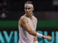 Rafael Nadal of Spain participates in a training session in preparation for the Davis Cup tie against the Netherlands at Palacio de los Depo...