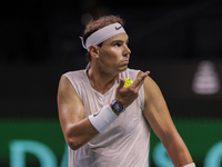 Rafael Nadal of Spain participates in a training session in preparation for the Davis Cup tie against the Netherlands at Palacio de los Depo...