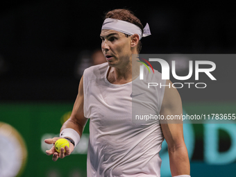 Rafael Nadal of Spain participates in a training session in preparation for the Davis Cup tie against the Netherlands at Palacio de los Depo...