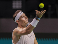 Rafael Nadal of Spain participates in a training session in preparation for the Davis Cup tie against the Netherlands at Palacio de los Depo...