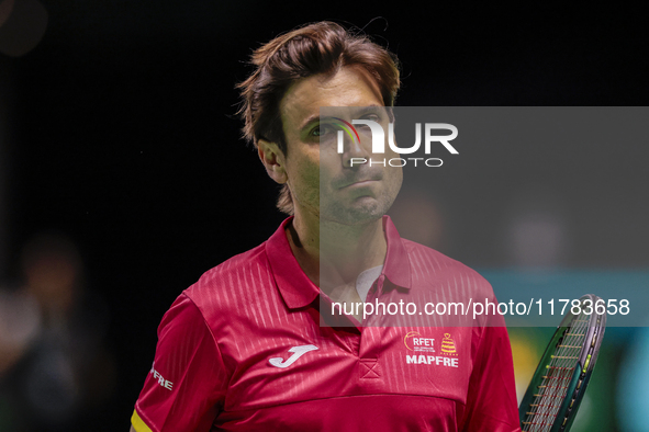 David Ferrer, captain of Spain, participates in a training session in preparation for the Davis Cup tie against the Netherlands at Palacio d...