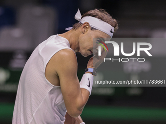 Rafael Nadal of Spain participates in a training session in preparation for the Davis Cup tie against the Netherlands at Palacio de los Depo...