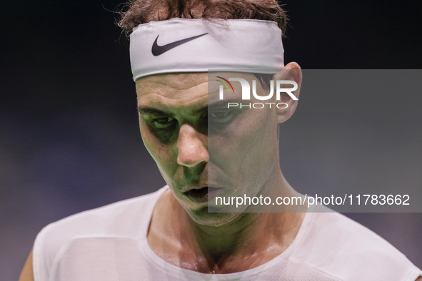 Rafael Nadal of Spain participates in a training session in preparation for the Davis Cup tie against the Netherlands at Palacio de los Depo...