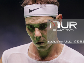 Rafael Nadal of Spain participates in a training session in preparation for the Davis Cup tie against the Netherlands at Palacio de los Depo...