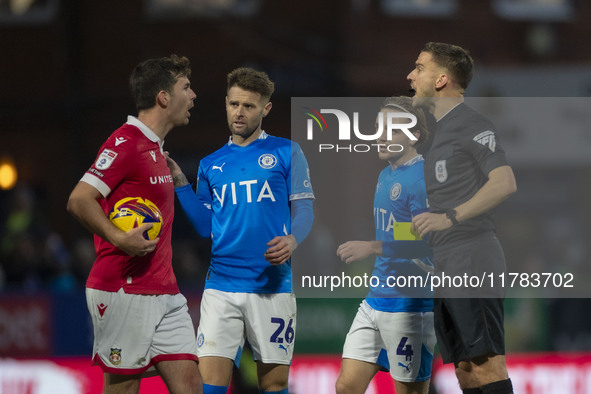 During the Sky Bet League 1 match between Stockport County and Wrexham at the Edgeley Park Stadium in Stockport, England, on November 16, 20...