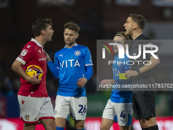 During the Sky Bet League 1 match between Stockport County and Wrexham at the Edgeley Park Stadium in Stockport, England, on November 16, 20...