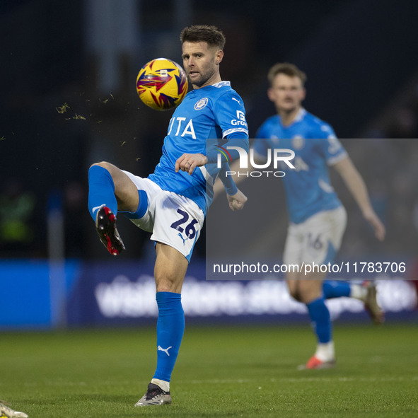 Oliver Norwood #26 of Stockport County F.C. is in action during the Sky Bet League 1 match between Stockport County and Wrexham at the Edgel...