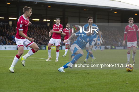 Louie Barry, number 20 of Stockport County F.C., is in action during the Sky Bet League 1 match between Stockport County and Wrexham at Edge...