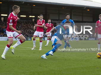 Louie Barry, number 20 of Stockport County F.C., is in action during the Sky Bet League 1 match between Stockport County and Wrexham at Edge...