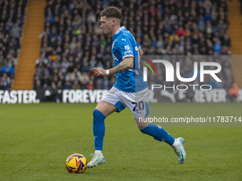 Louie Barry, number 20 of Stockport County F.C., is in action during the Sky Bet League 1 match between Stockport County and Wrexham at Edge...