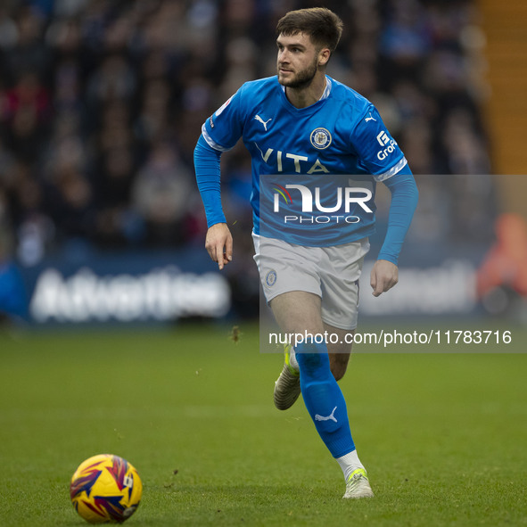 Ethan Pye #15 of Stockport County F.C. participates in the Sky Bet League 1 match between Stockport County and Wrexham at the Edgeley Park S...