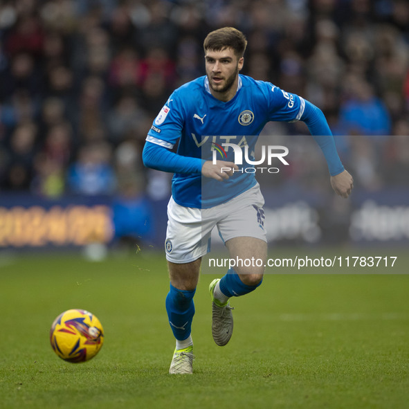 Ethan Pye #15 of Stockport County F.C. participates in the Sky Bet League 1 match between Stockport County and Wrexham at the Edgeley Park S...