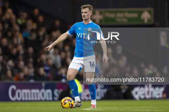 Callum Connolly #16 of Stockport County F.C. participates in the Sky Bet League 1 match between Stockport County and Wrexham at the Edgeley...