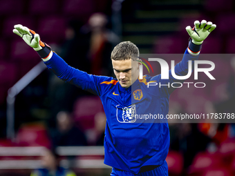 Netherlands goalkeeper Bart Verbruggen participates in the match between the Netherlands and Hungary at the Johan Cruijff ArenA for the UEFA...