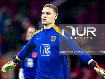 Netherlands goalkeeper Bart Verbruggen participates in the match between the Netherlands and Hungary at the Johan Cruijff ArenA for the UEFA...