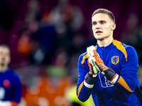 Netherlands goalkeeper Bart Verbruggen participates in the match between the Netherlands and Hungary at the Johan Cruijff ArenA for the UEFA...