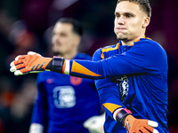 Netherlands goalkeeper Bart Verbruggen participates in the match between the Netherlands and Hungary at the Johan Cruijff ArenA for the UEFA...