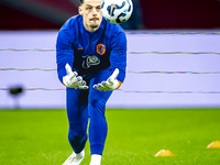 Netherlands goalkeeper Nick Olij participates in the match between the Netherlands and Hungary at the Johan Cruijff ArenA for the UEFA Natio...