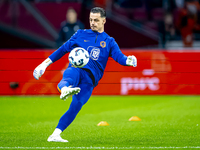 Netherlands goalkeeper Nick Olij participates in the match between the Netherlands and Hungary at the Johan Cruijff ArenA for the UEFA Natio...