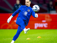 Netherlands goalkeeper Nick Olij participates in the match between the Netherlands and Hungary at the Johan Cruijff ArenA for the UEFA Natio...