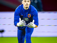 Netherlands goalkeeper Nick Olij participates in the match between the Netherlands and Hungary at the Johan Cruijff ArenA for the UEFA Natio...