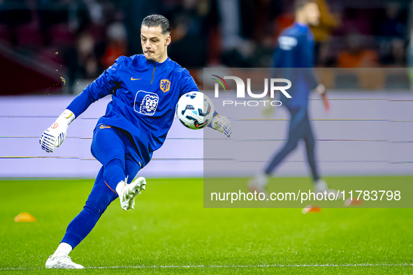 Netherlands goalkeeper Nick Olij participates in the match between the Netherlands and Hungary at the Johan Cruijff ArenA for the UEFA Natio...