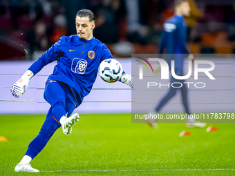 Netherlands goalkeeper Nick Olij participates in the match between the Netherlands and Hungary at the Johan Cruijff ArenA for the UEFA Natio...