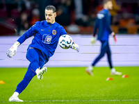 Netherlands goalkeeper Nick Olij participates in the match between the Netherlands and Hungary at the Johan Cruijff ArenA for the UEFA Natio...