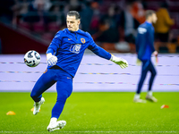 Netherlands goalkeeper Nick Olij participates in the match between the Netherlands and Hungary at the Johan Cruijff ArenA for the UEFA Natio...