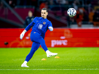 Netherlands goalkeeper Nick Olij participates in the match between the Netherlands and Hungary at the Johan Cruijff ArenA for the UEFA Natio...