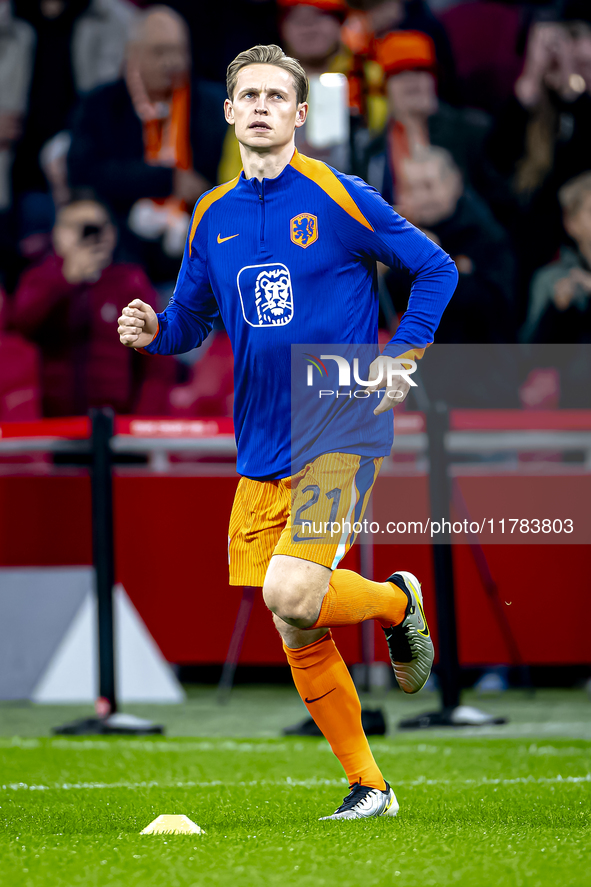 Netherlands midfielder Frenkie de Jong participates in the match between the Netherlands and Hungary at the Johan Cruijff ArenA for the UEFA...